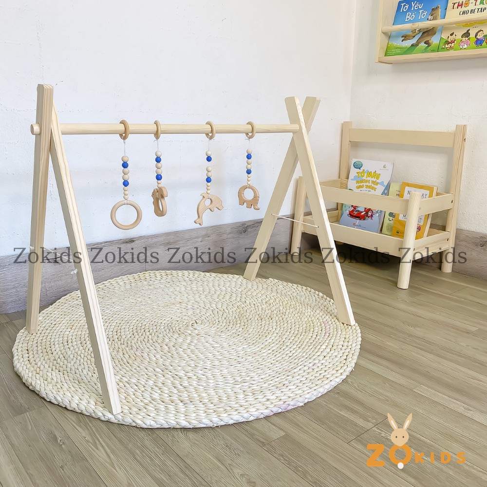 Kệ chữ A cho trẻ sơ sinh Zokids, Kệ gỗ chữ A đồ chơi kèm chuỗi hạt Treo nôi màu sắc