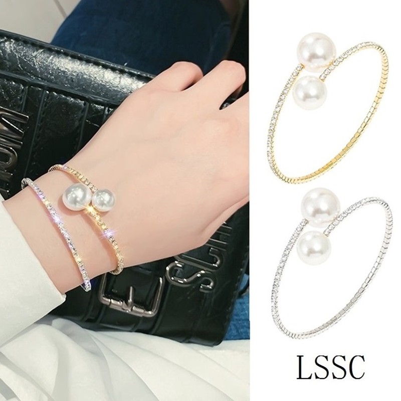Vòng tay ngọc trai đính đá lấp lánh đơn giản thời trang quà tặng bạn gái