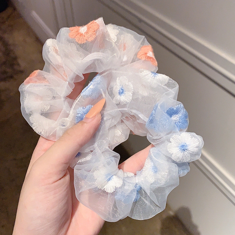 Dây buộc tóc co giãn thêu họa tiết hoa xinh xắn cho nữ