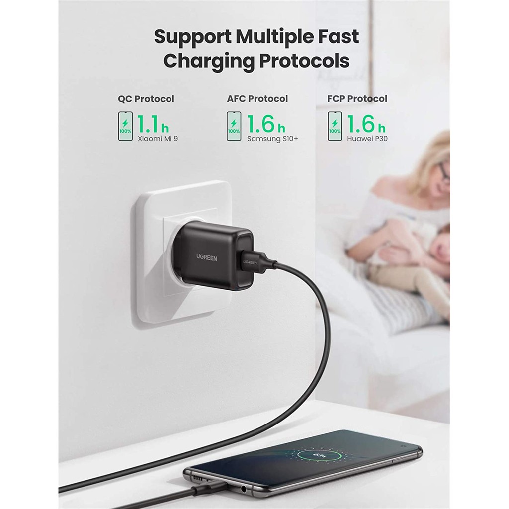 [Mã 2404EL10K giảm 10K đơn 20K] Sạc nhanh 1 cổng USB-A UGREEN CD122 - Hỗ trợ Qualcomm Quick Charge 3.0 công suất 18W