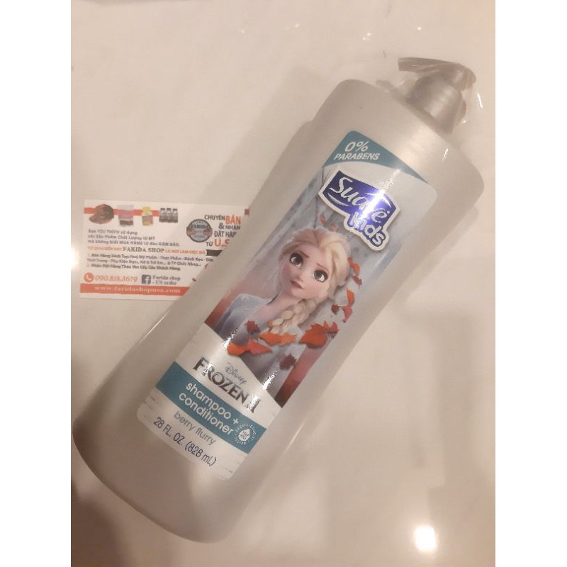 DẦU TẮM GỘI XÃ CHO bé 3 TRONG 1 SUAVE KIDS HÌNH công chúa ELSA MÙI BERRY FLURRY 828ML TỪ MỸ.mẫu chai mới