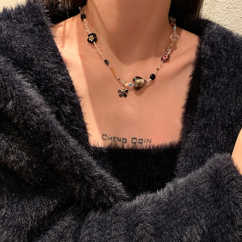 Dây chuyền A1594 chuỗi hạt hình hoa hoa đính đá pha lê nhiều màu sắc phong cách cổ điển