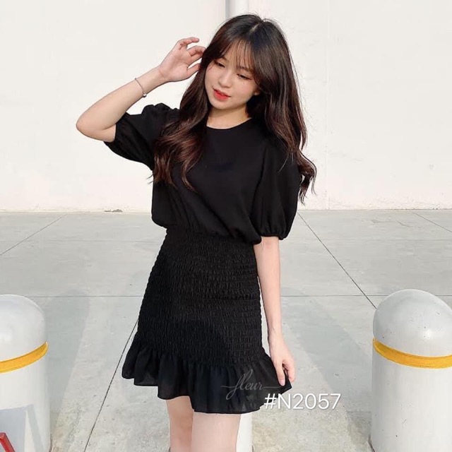 Đầm Xinh JEANIE DRESS màu đen ôm body tôn dáng form chuẩn tay bồng
