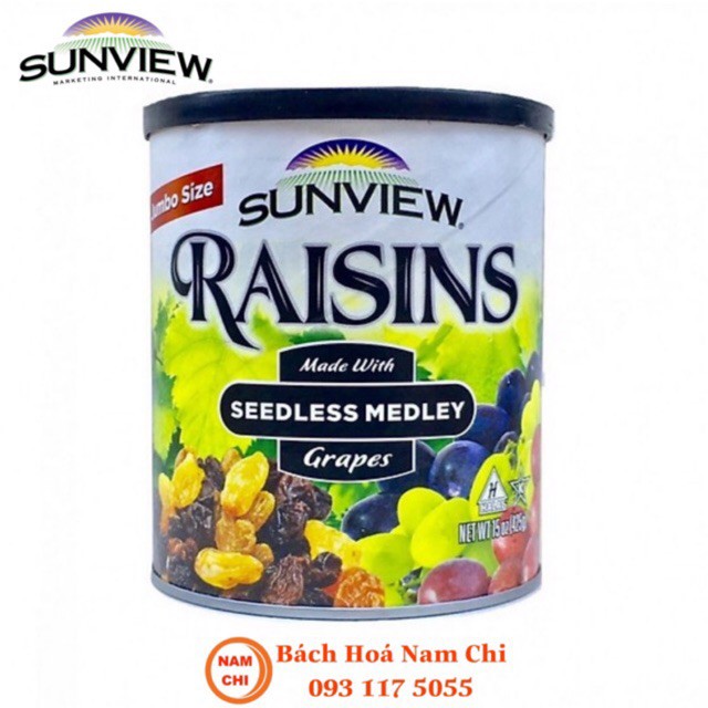  Nho Khô Sunview Raisins Vị Hỗn Hợp 425g - Chính Hãng Mỹ