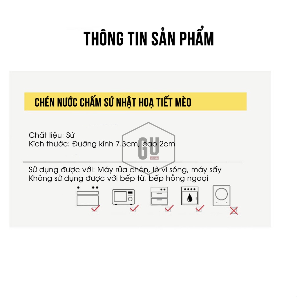 Chén Dĩa Đựng Nước Chấm bằng sứ, hoạt tiết mèo phong cách Nhật Bản