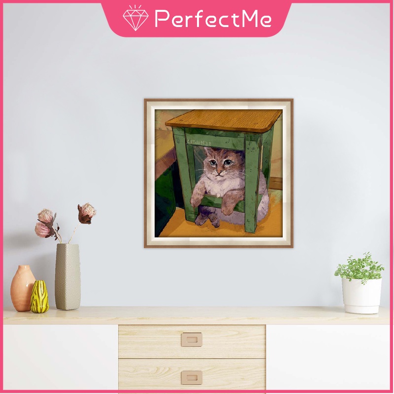 Dụng cụ làm tranh vải đính đá 5D họa tiết chủ đề chú mèo tuỳ chọn thiết kế tự làm tiện dụng 30x30cm