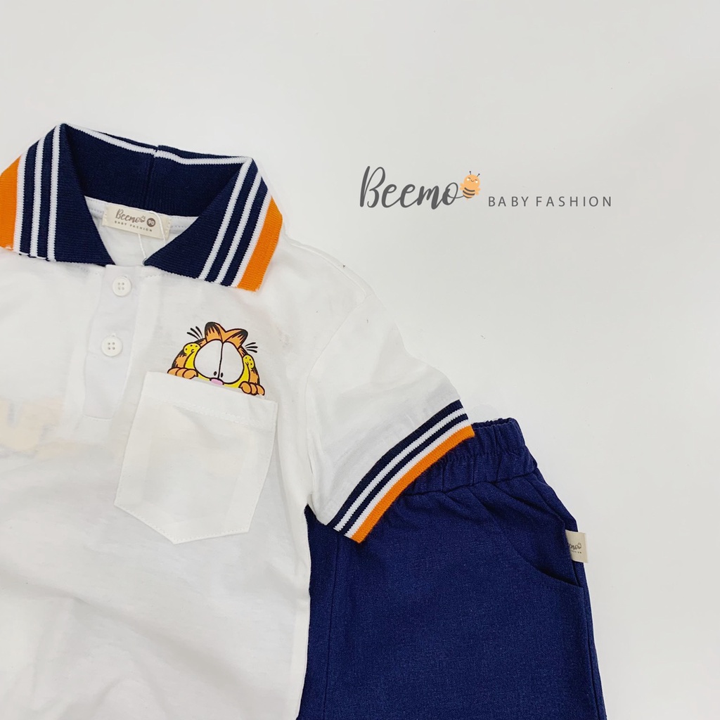 Set bộ Polo Garfield cho bé trai Beemo, Chất liệu cotton mềm mại, quần denim cực phong cách B109