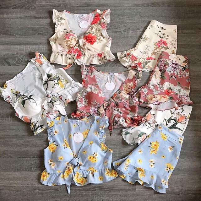 Set áo cột dây quần nhún bèo