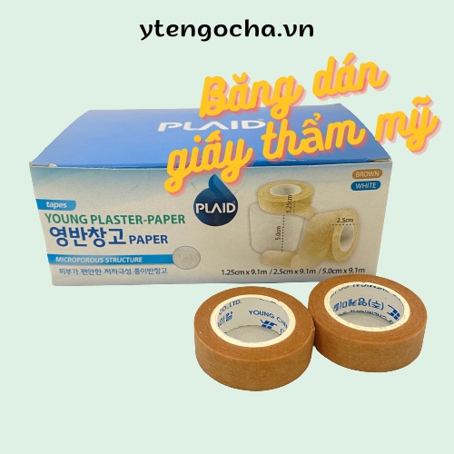 Băng keo giấy nâu PLAID Young Plaster Paper 1.25cm x 9.1m hoặc tương đương, băng dán thẩm mỹ định hình