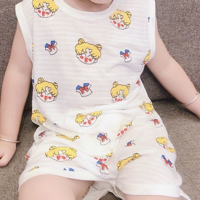 Bộ Đồ Ngủ Liền Thân Không Tay Họa Tiết Hoạt Hình Phong Cách Hàn Quốc Cho Nữ