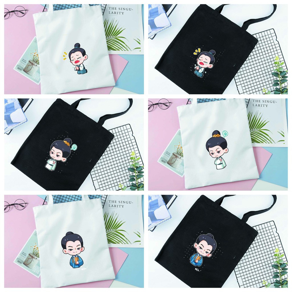 Túi tote vải đeo vai đen trắng IN HÌNH Trần Thiên Thiên Trong Lời Đồn chibi xinh xắn dễ thương