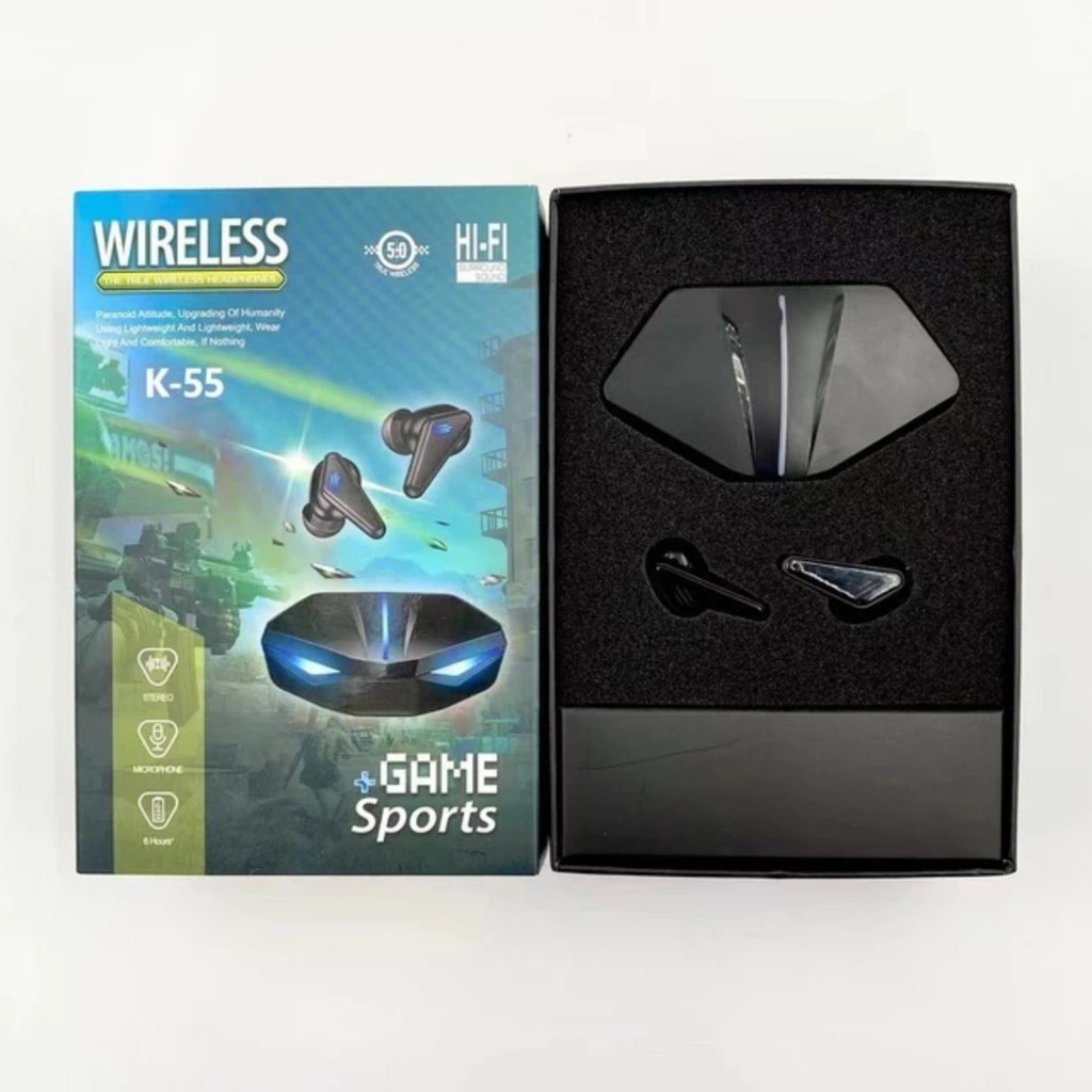 Tai nghe bluetooth không dây gaming K55 nhét tai chống nước, chống ồn, âm thanh HD, chuyên chơi game