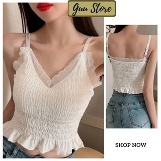 [MÃ SBT11418 GIẢM 50K] Áo bra - Áo 2 dây nữ xếp ly cổ V viền Ren Bo Chun Bèo Nhún Kiểu Dáng Croptop siêu xinh BR1121_GUU