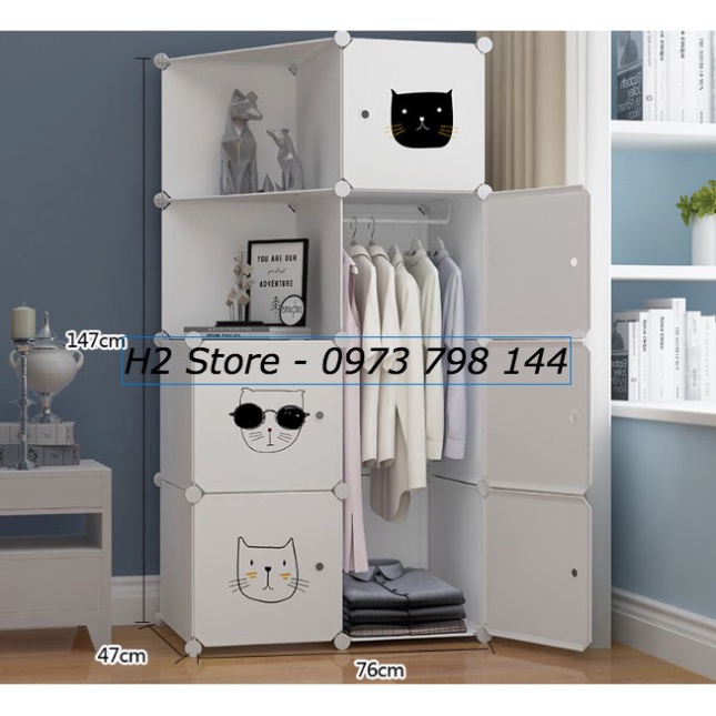 [SỈ] - XƯỞNG TỦ NHỰA LẮP GHÉP 8 Ô (GỒM 2 KỆ GÓC) CỬA TRẮNG MÈO VUA DỄ THƯƠNG ĐỂ QUẦN ÁO ĐA NĂNG THÔNG MINH sâu 47cm