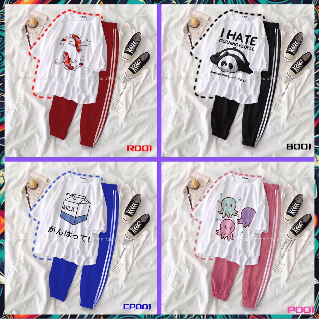 [Mã FAMAYWA2 giảm 10K đơn 50K] Set đồ bộ nữ nam áo thun tay lửng, quần kẻ 3 sọc C12