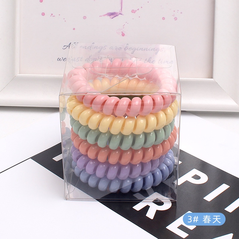 Set 6 Dây Buộc Tóc Lò Xo Chất Liệu TPU Co Giãn Màu Sáng Tinh Tế Thời Trang