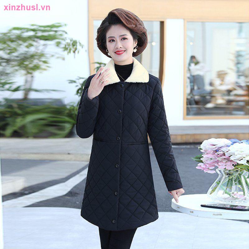 Áo Khoác Cotton Nhung Dày Giữ Ấm Mùa Đông Phong Cách Phương Tây Cho Nữ Trung Niên