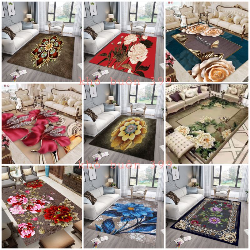 thảm trải sàn bali mẫu hoa, thảm trải sàn nỉ phòng khách 1m6x2m3 và 2mx3m, trang trí nhà cửa, thảm trải sàn