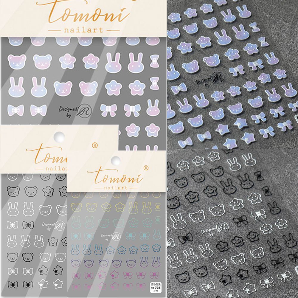 [Hàng mới về] Nhãn dán trang trí móng tay hình thỏ màu hồng đen tùy chọn diy