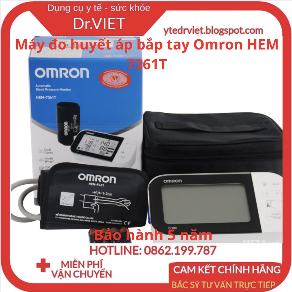 Máy Đo Huyết Áp Tự Động Omron HEM-7361T,AFIB - Cảnh báo rung tâm nhĩ,đo nhịp tim,huyết áp chính xác - Drviet