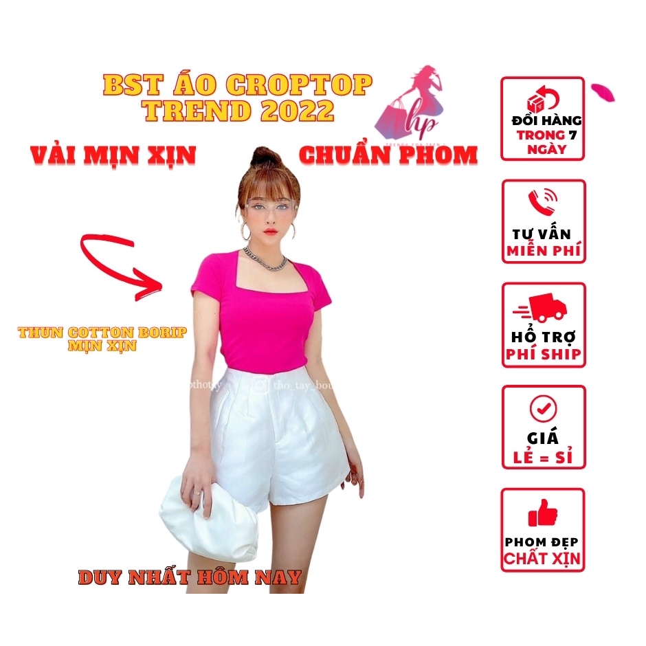 Áo kiểu croptop nữ đẹp ôm body tay ngắn cổ Vuông cực dễ thương mẫu mới thời trang 2021