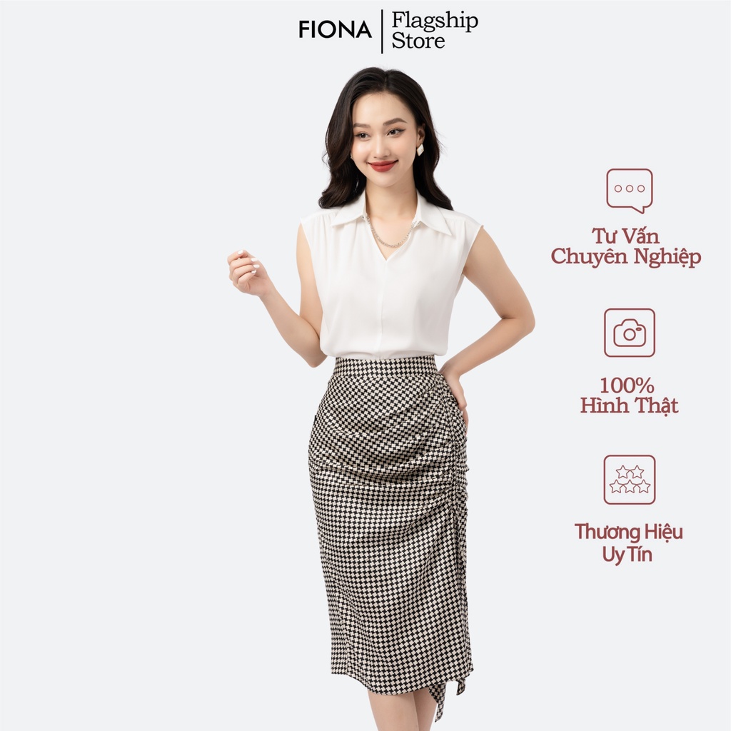 Áo sơ mi nữ Fiona màu trắng, Sơ mi nữ cổ bẻ dây xích trang trí F551250