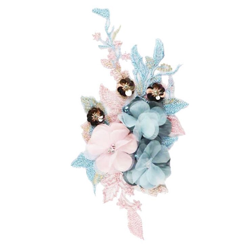 1 Miếng Vải Ren Thêu Hoa 3D Nhiều Màu Đính Hạt May Vá Quần Áo Cô Dâu DIY