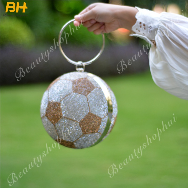 Túi Xách Nhựa Đính Đá Hình Quả Bóng Phối Dây Xích Thời Trang Cho Nữ