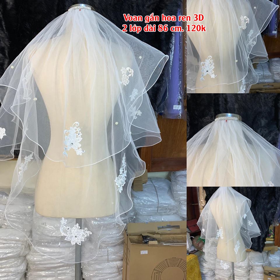 Voan gắn hoa ren 3D
