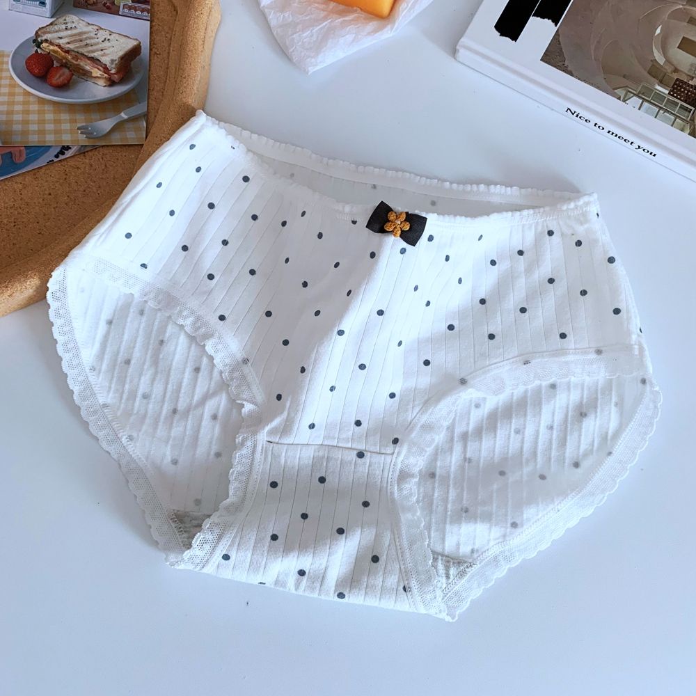 Quần lót mềm mại phối ren thoáng khí in họa tiết caro phong cách Hàn Quốc ngọt ngào cho nữ BACK2LIFE