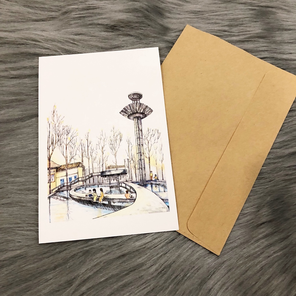 Postcard, Thiệp chúc mừng, Tranh trang trí BST Sài Gòn xưa, 10CMx15CM kèm bao thư Kraft