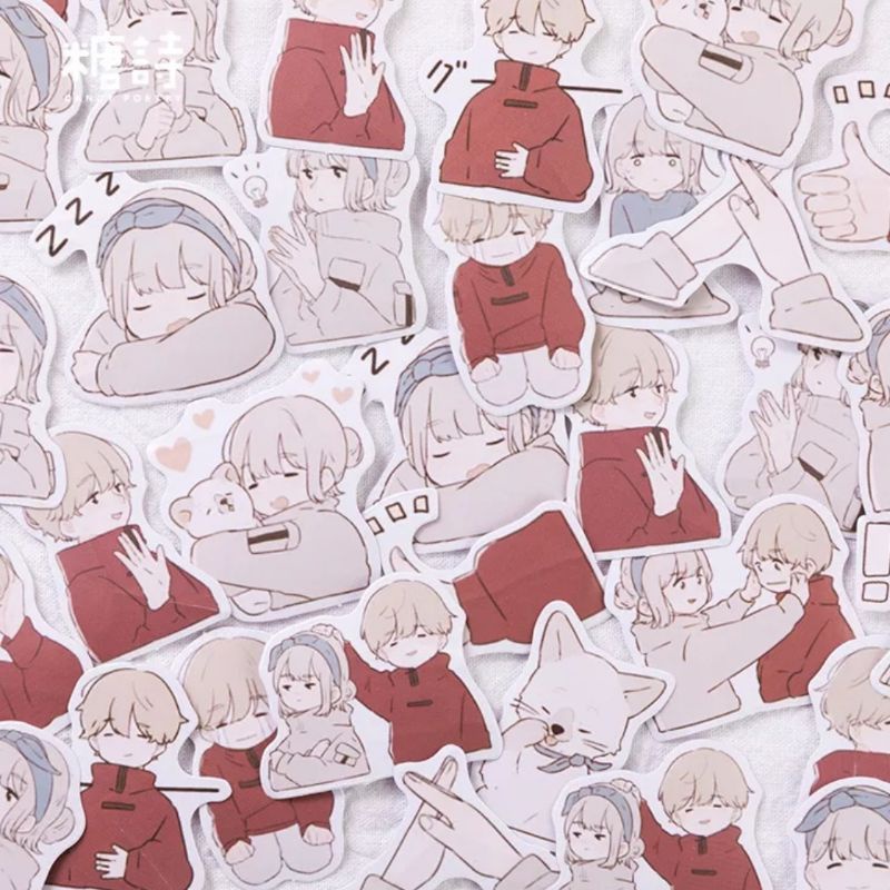 STICKER đôi nam nữ hộp 45 miếng dán trang trí sổ tay, ốp lưng điện thoại - S03