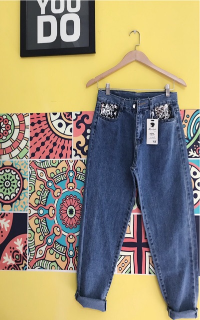 Quần baggy jean phối túi kim sa, kèm hình thật