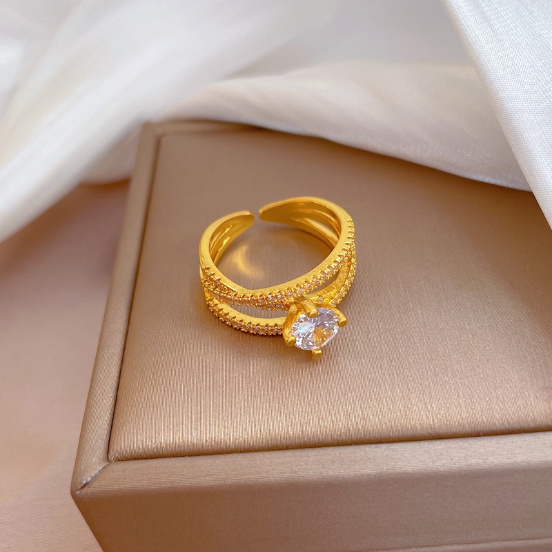 Nhẫn nữ mạ vàng 18k đính đá pha lê cao cấp lấp lánh thiết kế dạng hở thời trang sang trọng