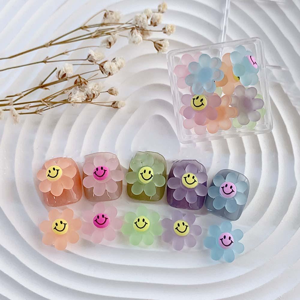 AROMA Phụ Kiện Trang Trí Móng Tay Hình Mặt Cười Hoạt Hình Ba Chiều Màu Sắc Cầu Vồng