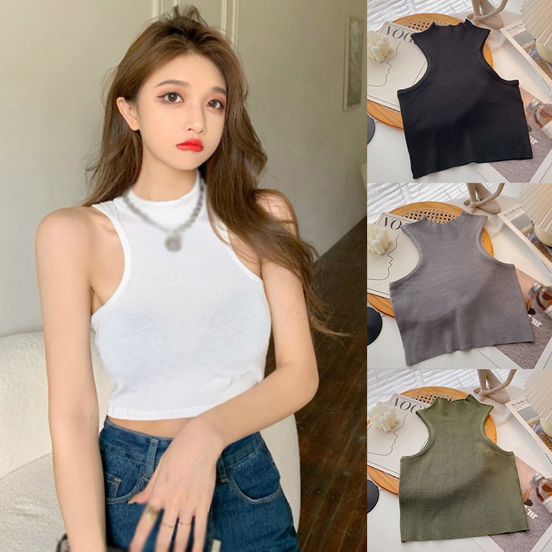 Áo Croptop Không Tay Màu Sắc Trơn Thiết Kế Nhẹ Nhàng Dành Cho Nữ