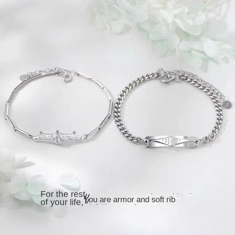 Vòng tay đôi nam nữ Vòng Tay Mạ Bạc 925 Khắc Chữ Princess and knight Thời Trang Cho Nam Và Nữ