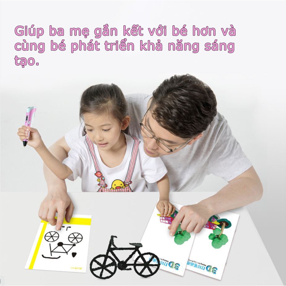 Bút vẽ 3D kèm sợi tạo mô hình 3 chiều độc đáo, in hình 3D nhiều màu sắc cho bé thỏa sức sáng tạo