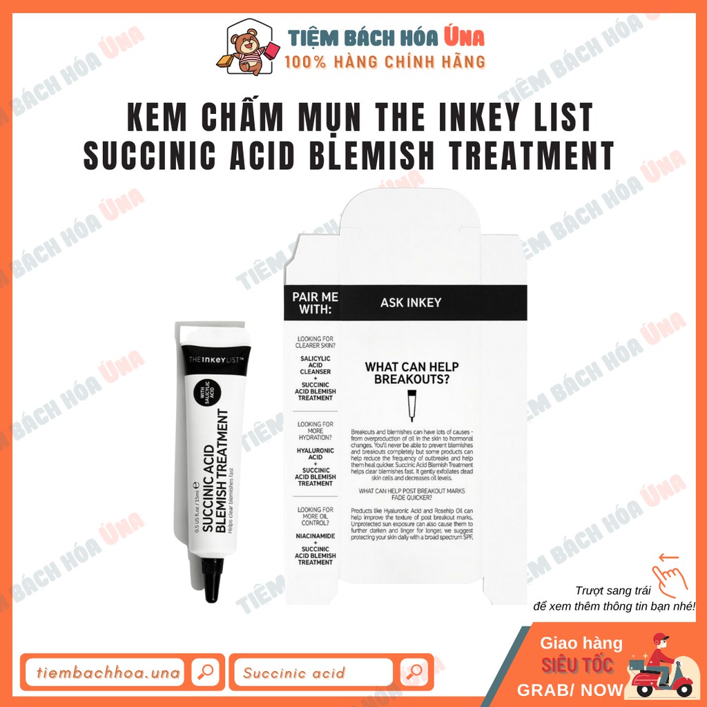 [New] Kem bôi lên mụn The inkey list SUCCINIC ACID và MANDELIC ACID acne treatment 15ml