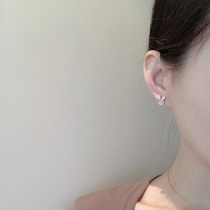 Bông tai hợp kim hình thỏ đính đá Opal thời trang cho nữ