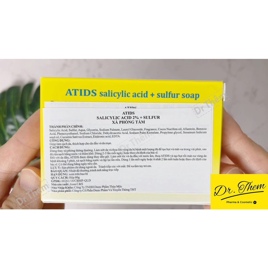 Xà Phòng Tắm ATIDS Soap 80g - Giảm Mụn Lưng, Giúp Làm Sạch - Cho Da Mụn, Dầu - Salicylic ACid 2% + Sulfur