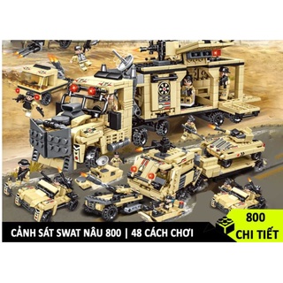[823 CHI TIẾT] ĐỒ CHƠI LEGO BIỆT ĐỘI SWAT SA MẠC GỒM XE CẢNH SÁT, LEGO MÁY BAY CHIẾN ĐẤU
