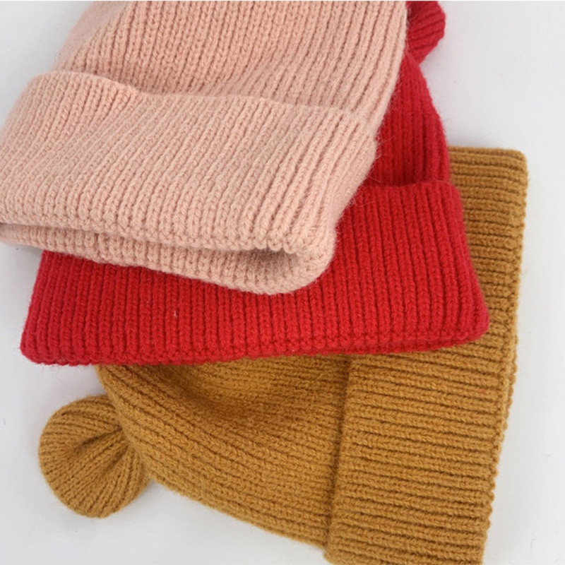 Mũ beanie dệt kim đính tai gấu dễ thương thời trang thu đông cho bé