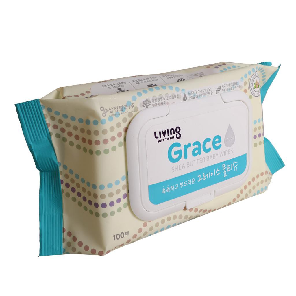 Khăn giấy ướt không mùi LIVING GRACE Hàn Quốc - 100 tờ - khăn giấy ướt giữ ẩm làn da