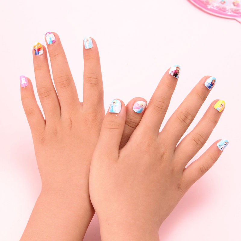 Sét 24 móng tay giả (có keo dính sẵn) kèm dũa móng tay họa tiết công chúa Elsa, Shopia cho bé gái