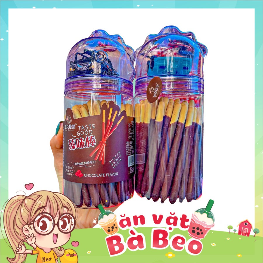 Một hủ bánh que phủ kem sô cô la vị dâu/ việt quất/matcha trà xanh kèm xe hơi đồ chơi cute Hongkong hủ 150gam