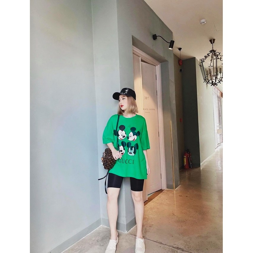 Set thun quần lửng ngố phối áo thun in nhiệt form rộng dưới 68kg mặc thoải mái