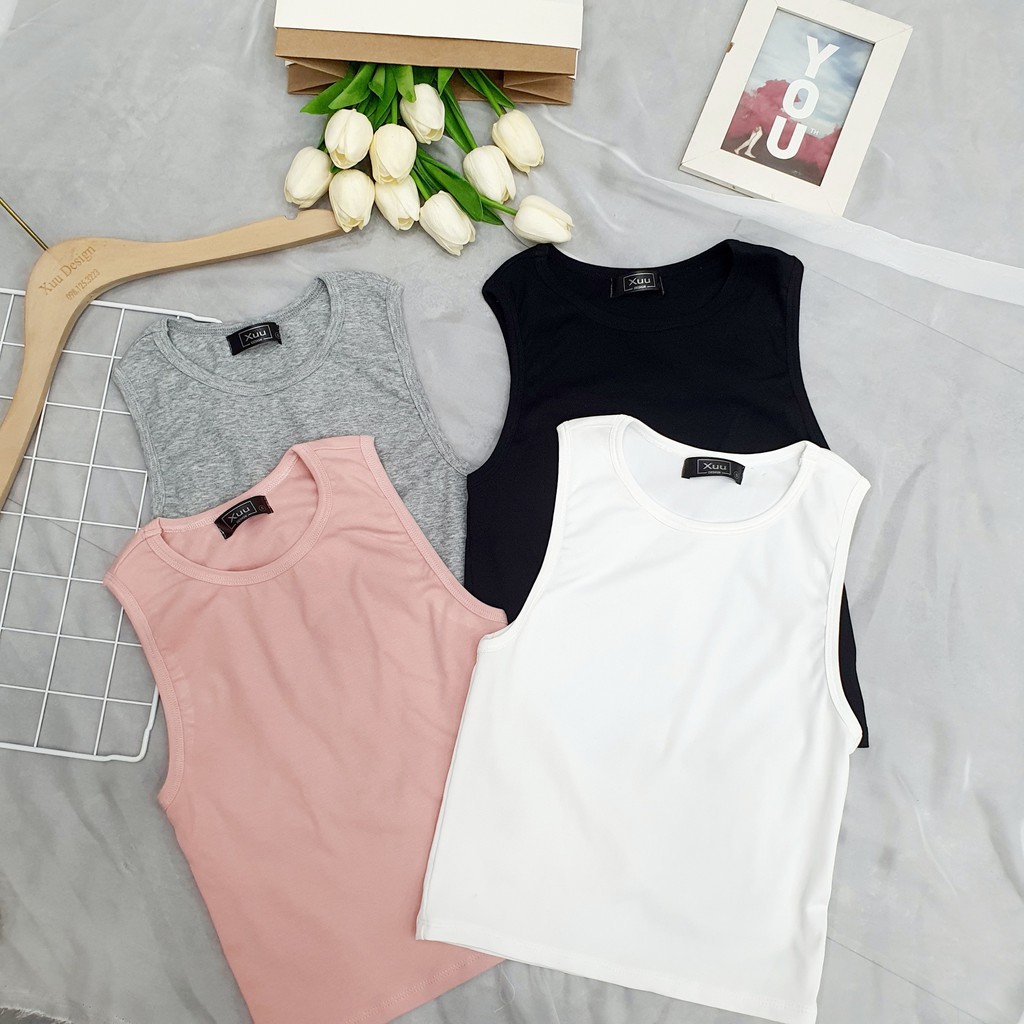 Áo croptop nữ Xuu Design chất cotton co giãn tốt, áo kiểu ba lỗ thời trang, cá tính AD04