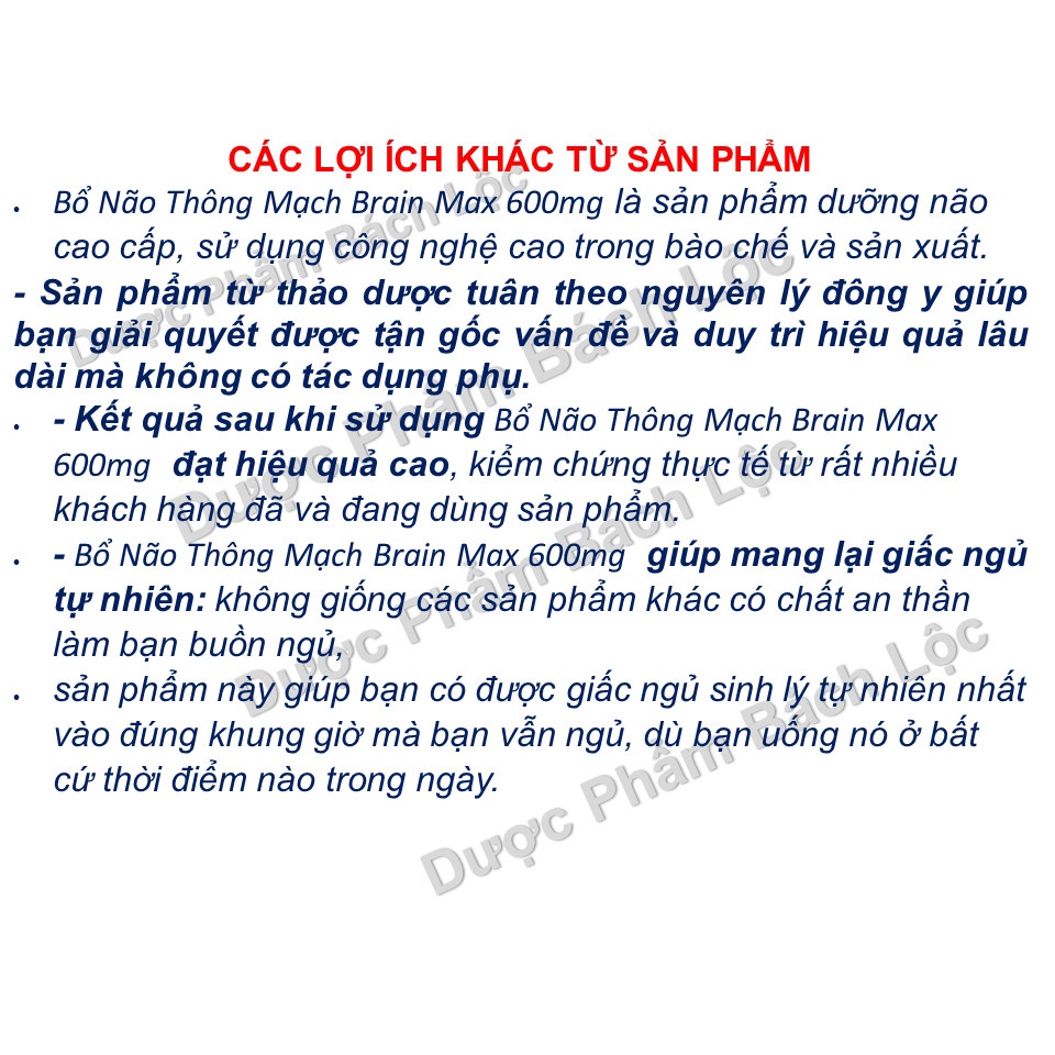 Viên Uống Bổ Não Thông Mạch Brain Max 600mg Dùng cho người bị thiểu năng tuần hoàn não, thiếu máu gây đau đầu, chóng mặt