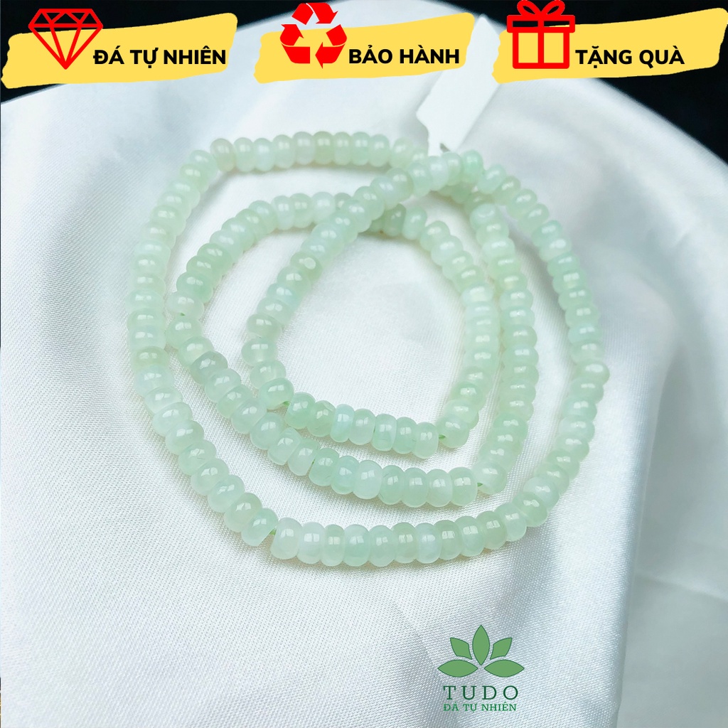 Vòng tay Ngọc Jade A Bánh Xe tự nhiên có kiểm định TUDO - Trang sức Nữ cao cấp - màu trắng phớt xanh, hạt bánh xe 5 li